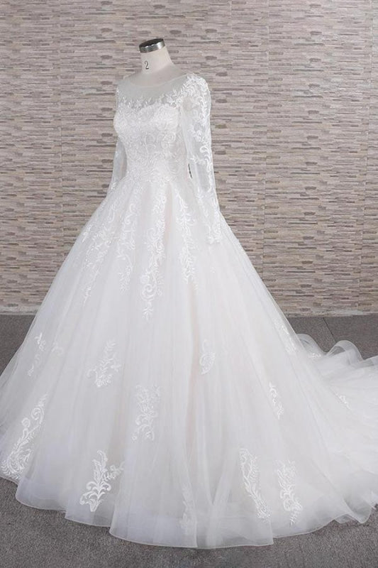 Graceful Appliques Long Sleeve A-line Wedding Dress