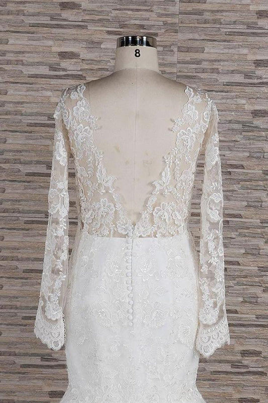 Graceful Appliques Long Sleeve Mermaid Wedding Dress