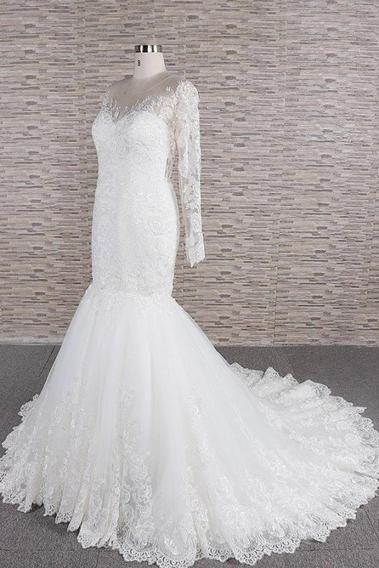 Graceful Appliques Long Sleeve Mermaid Wedding Dress