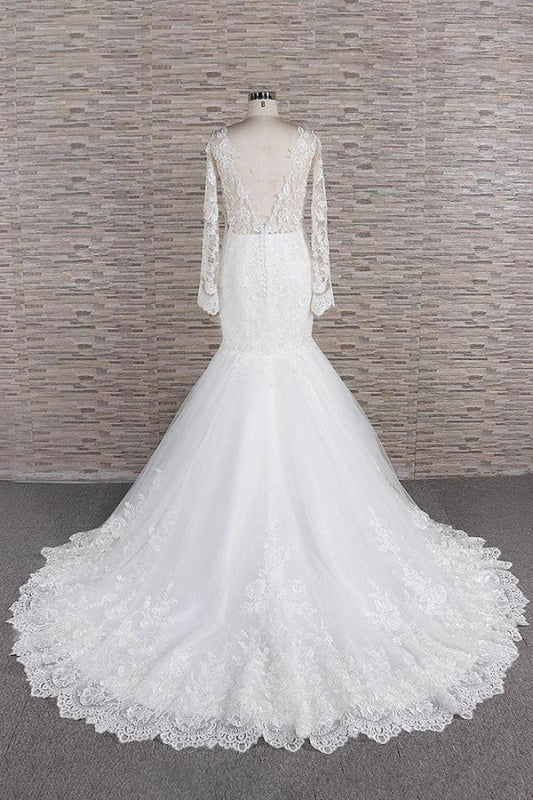 Graceful Appliques Long Sleeve Mermaid Wedding Dress