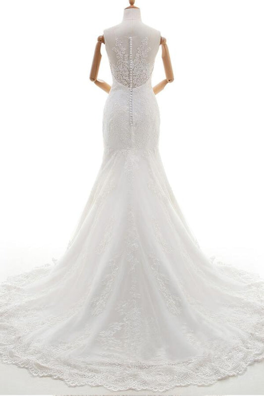 Graceful Appliques Tulle Mermaid Wedding Dress
