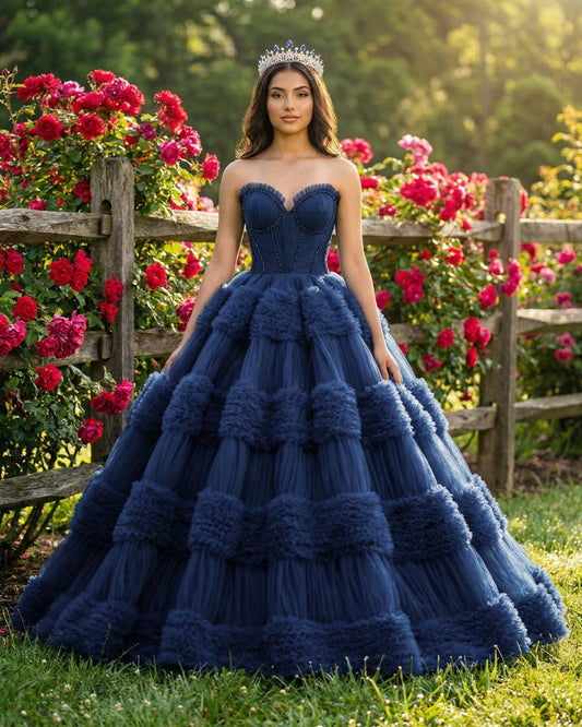 Quinceanera Dress Graceful Backless Ball Gown Navy Blue Prom Dresses