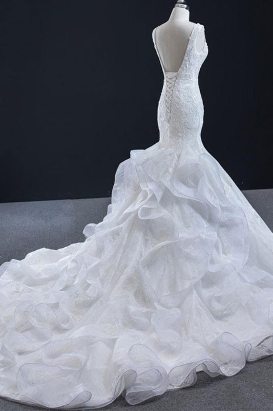 Graceful Lace-up Appliqes Mermaid Wedding Dress