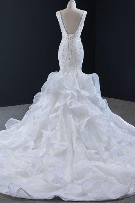Graceful Lace-up Appliqes Mermaid Wedding Dress