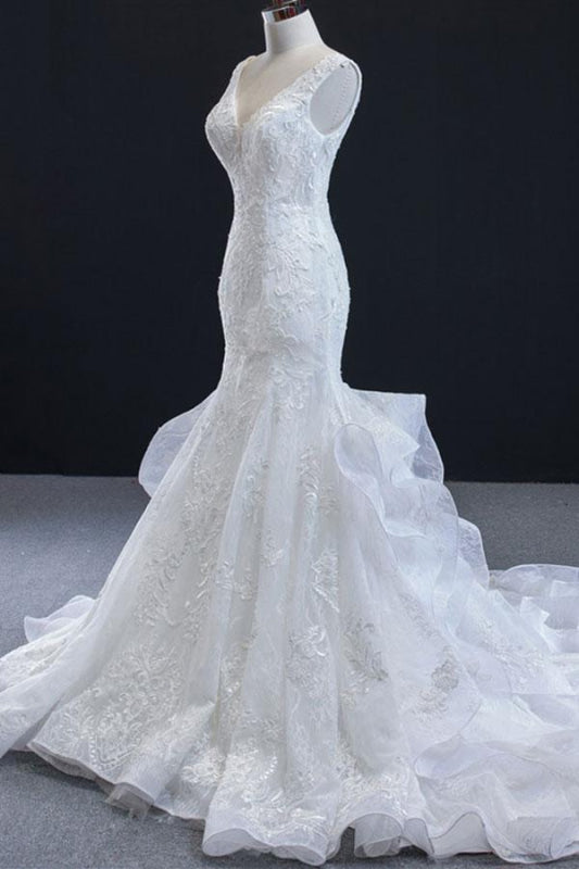 Graceful Lace-up Appliqes Mermaid Wedding Dress