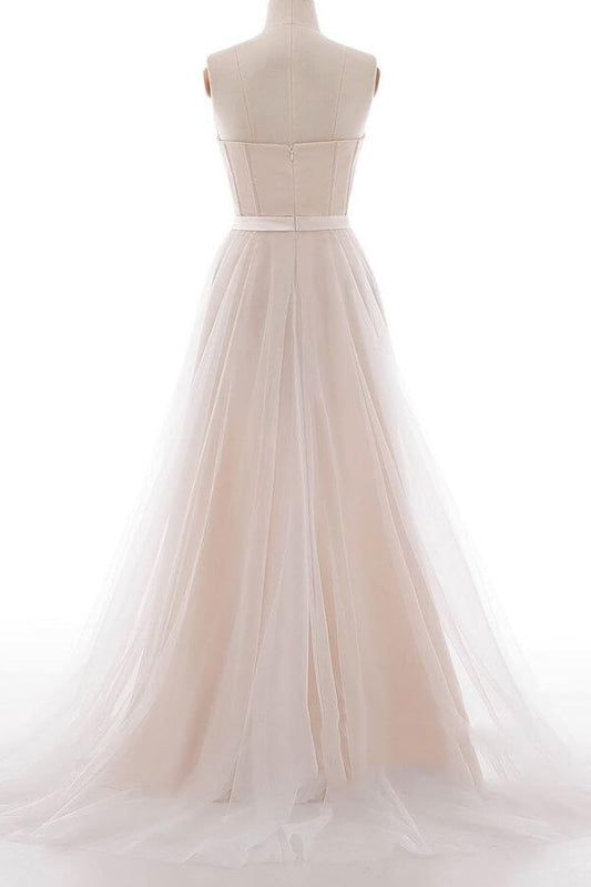 Graceful V-neck Lace Tulle A-line Wedding Dress
