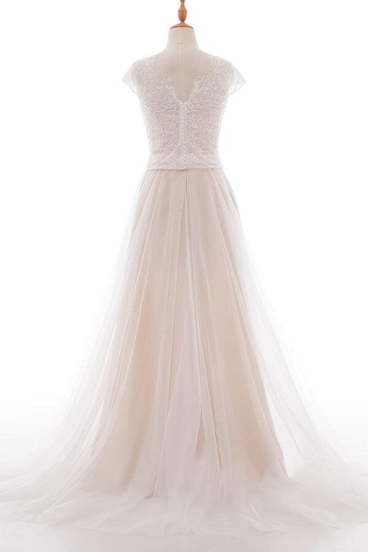 Graceful V-neck Lace Tulle A-line Wedding Dress