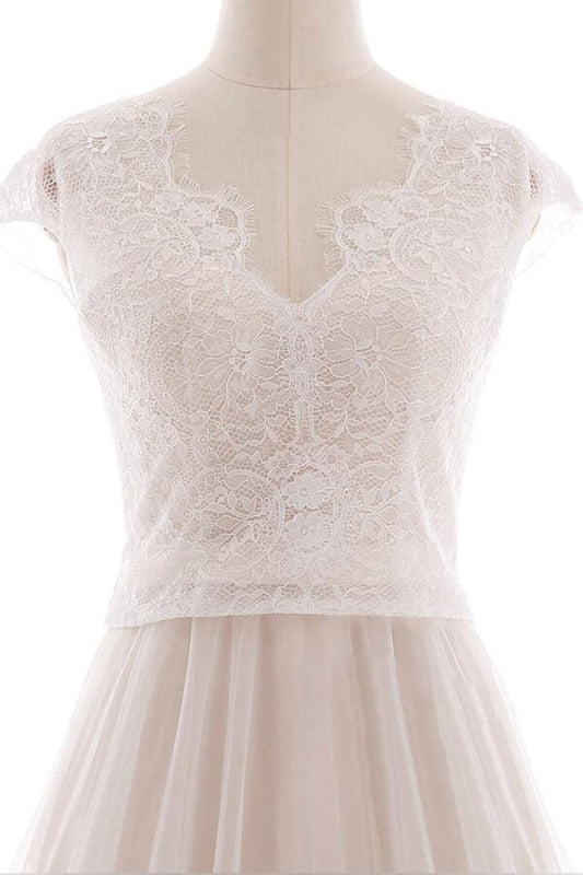 Graceful V-neck Lace Tulle A-line Wedding Dress