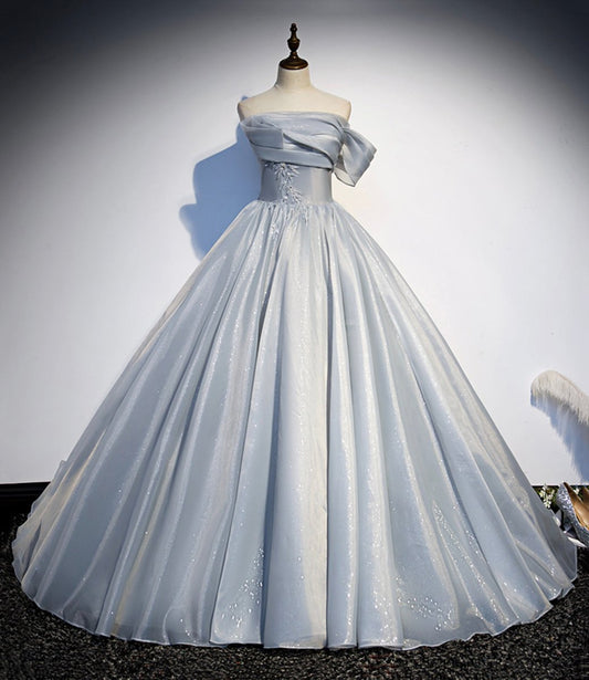 Gray Satin Long Ball Gown Quinceanera Dresses