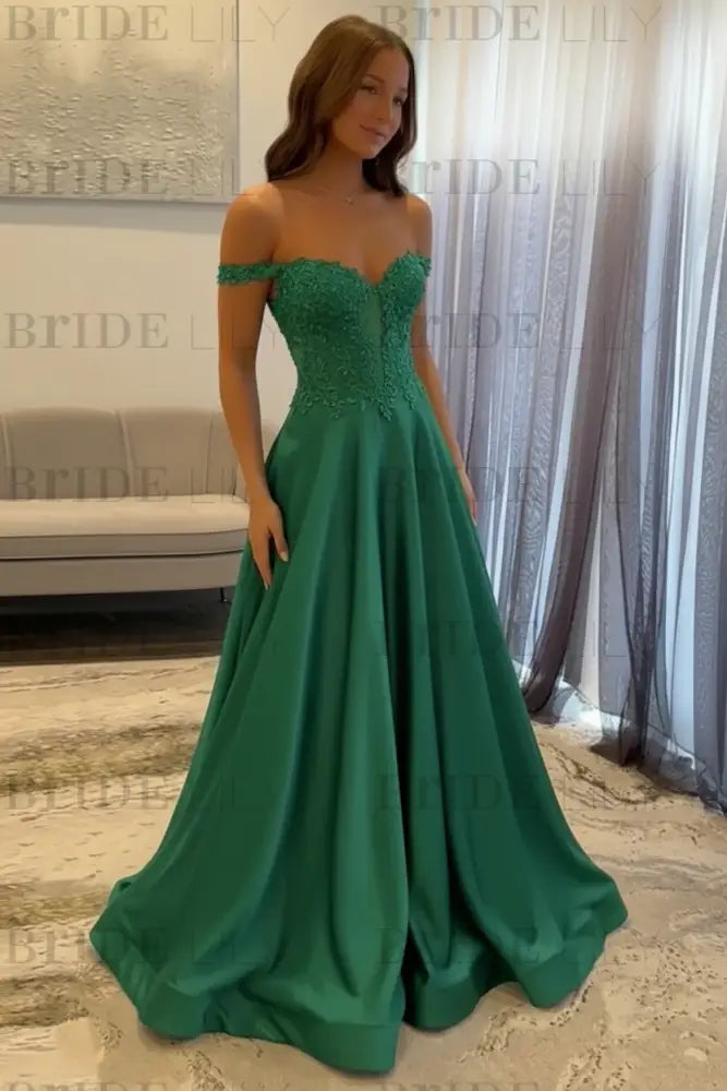 Off-the-Shoulder A-line Evening Dress Lace Prom Dress Long