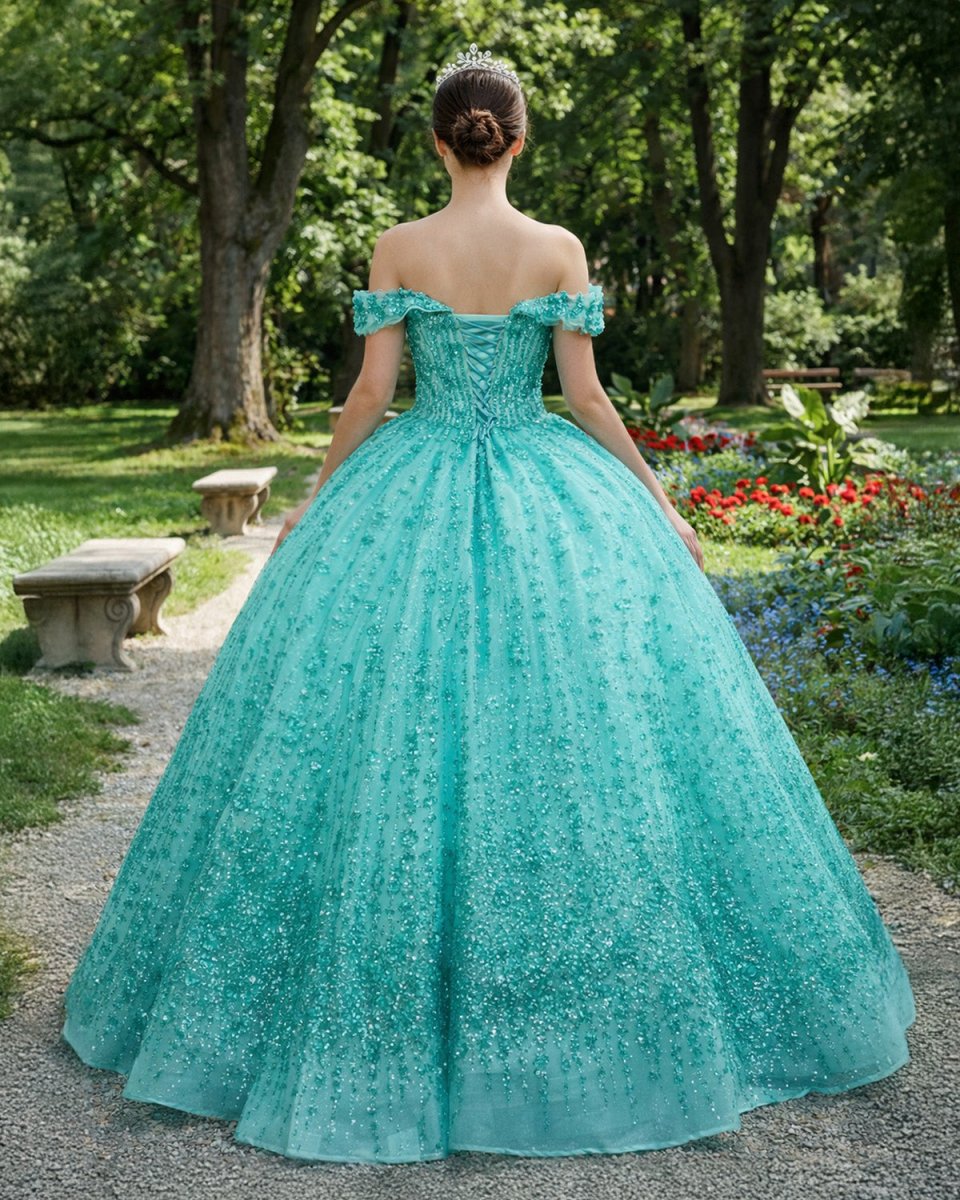 Quinceanera Dress V-neck Sequined Evening Party Dresses Off-the-shoulder