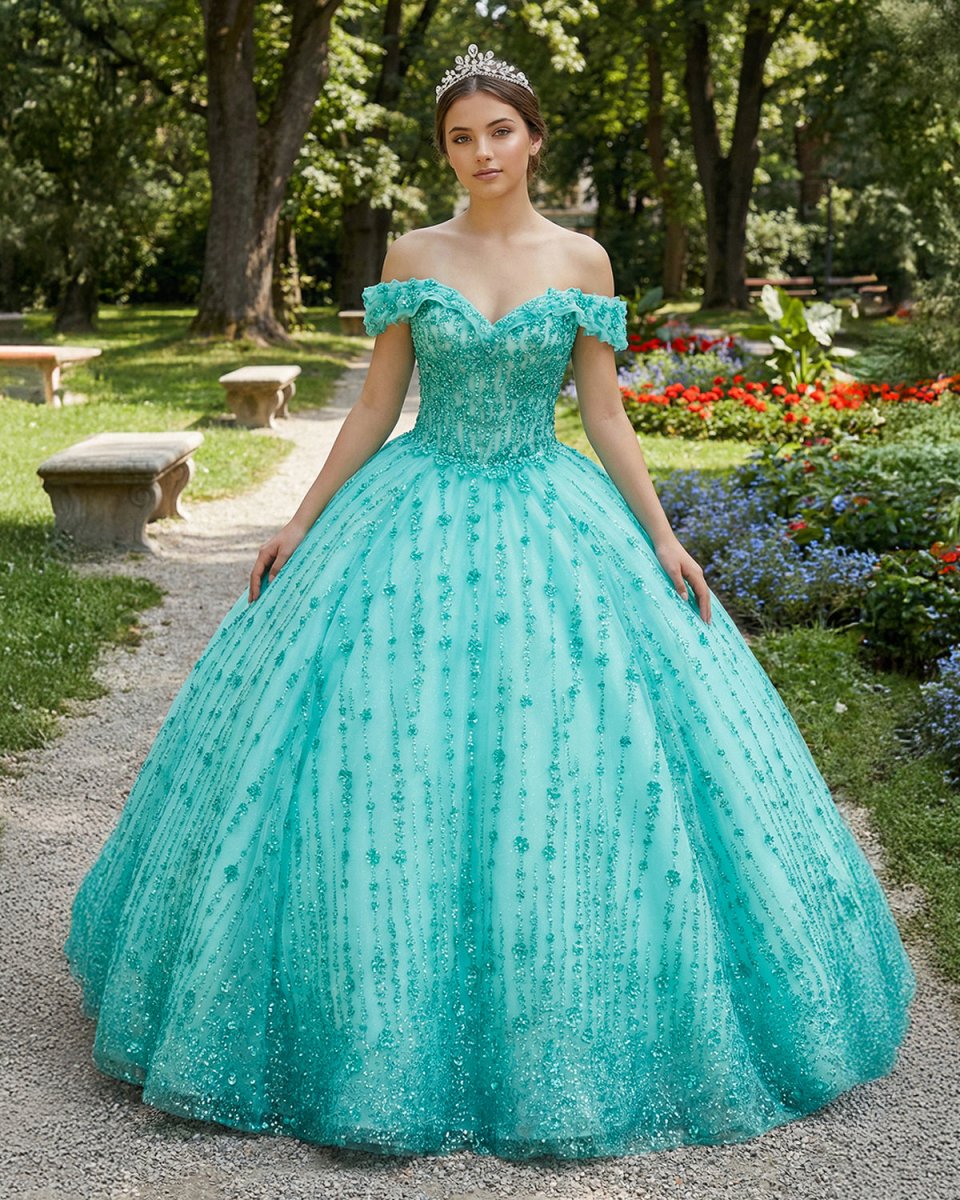 Quinceanera Dress V-neck Sequined Evening Party Dresses Off-the-shoulder