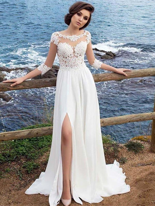 Half Sleeve Lace Appliques Wedding Dresses