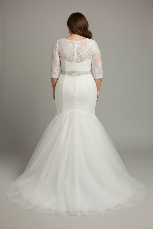 Half Sleeves Sashes Mermaid Wedding Dresses Plus Size