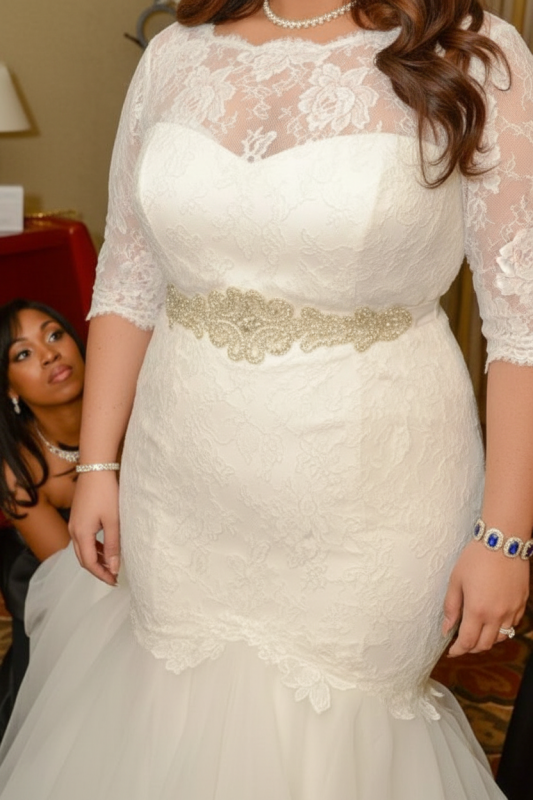 Half Sleeves Sashes Mermaid Wedding Dresses Plus Size