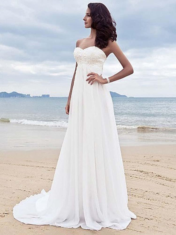 High Waist Elegant Sweetheart Ruffles Wedding Dresses