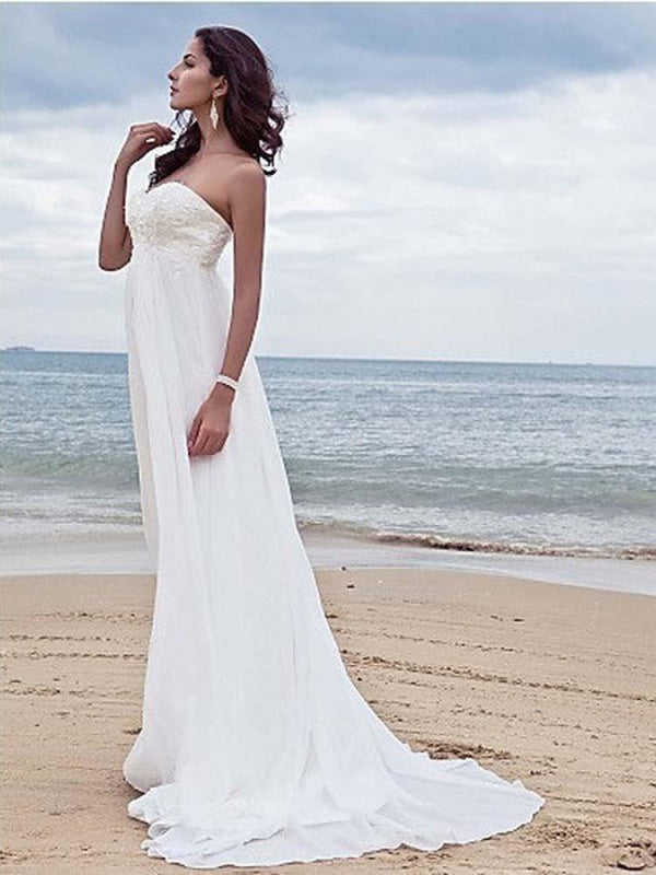 High Waist Elegant Sweetheart Ruffles Wedding Dresses