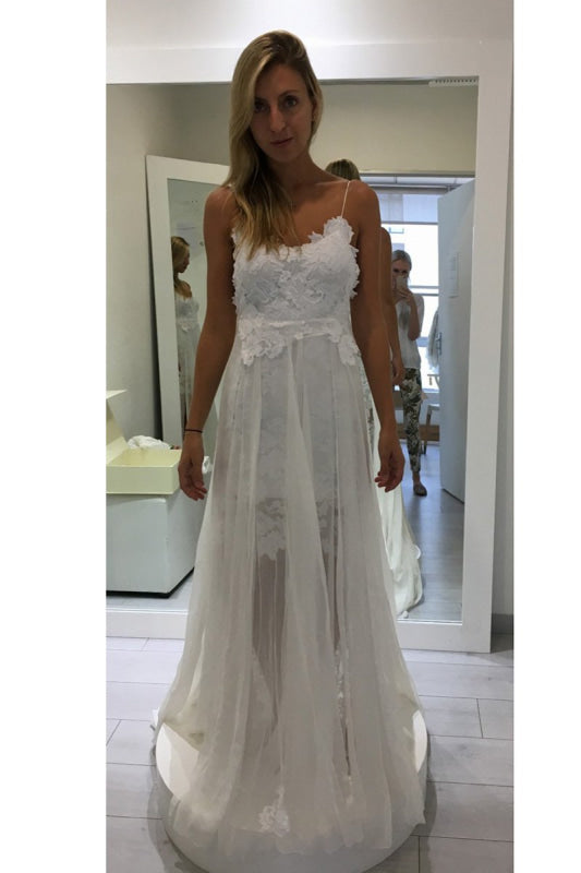 Spaghetti Straps Tulle Lace Aline Bohemian Wedding Dresses