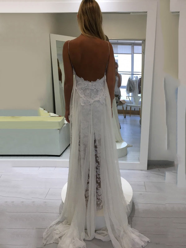 Spaghetti Straps Tulle Lace Aline Bohemian Wedding Dresses