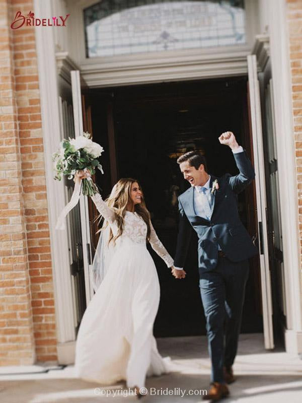 Boho Wedding Dresses tulle Aline with Long Sleeve