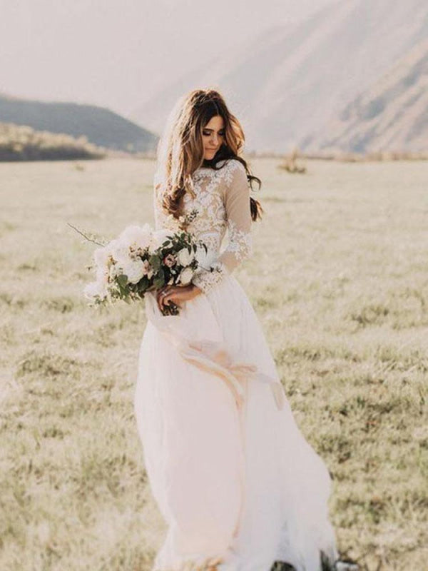 Boho Wedding Dresses tulle Aline with Long Sleeve