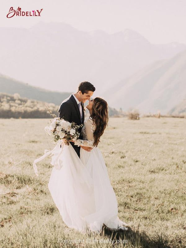 Boho Wedding Dresses tulle Aline with Long Sleeve