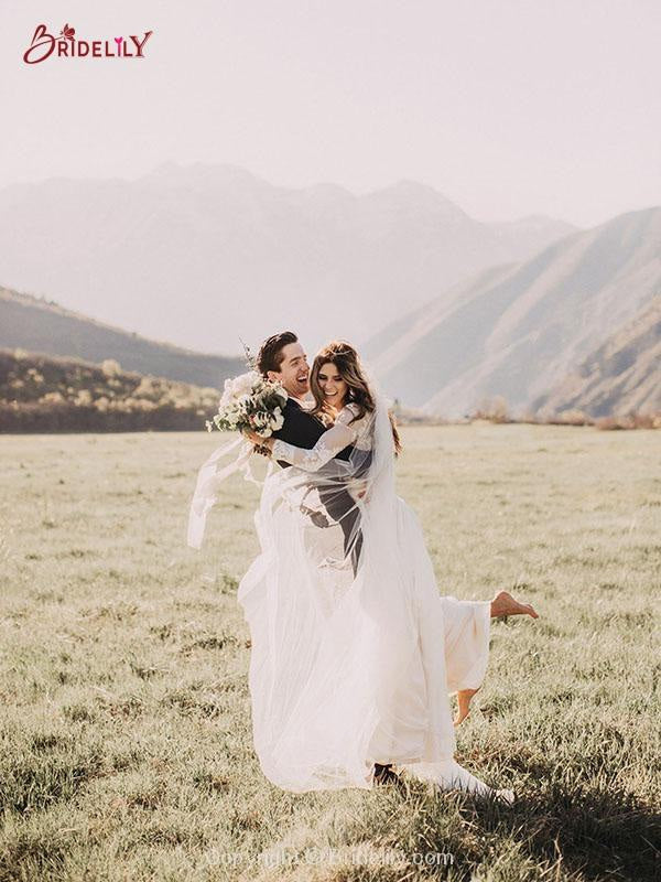 Boho Wedding Dresses tulle Aline with Long Sleeve
