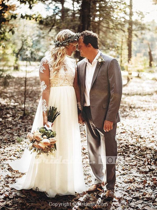 Boho Wedding Dresses tulle Aline with Long Sleeve