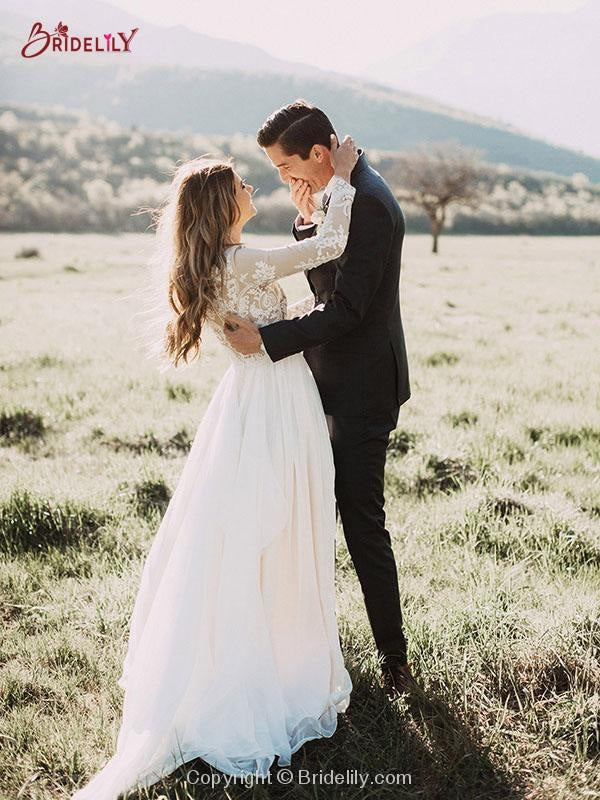 Boho Wedding Dresses tulle Aline with Long Sleeve