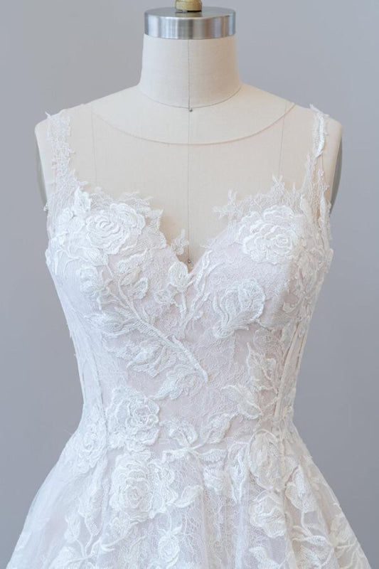 Illusion Appliques Tulle A-line Wedding Dress Sweetheart with Appliques
