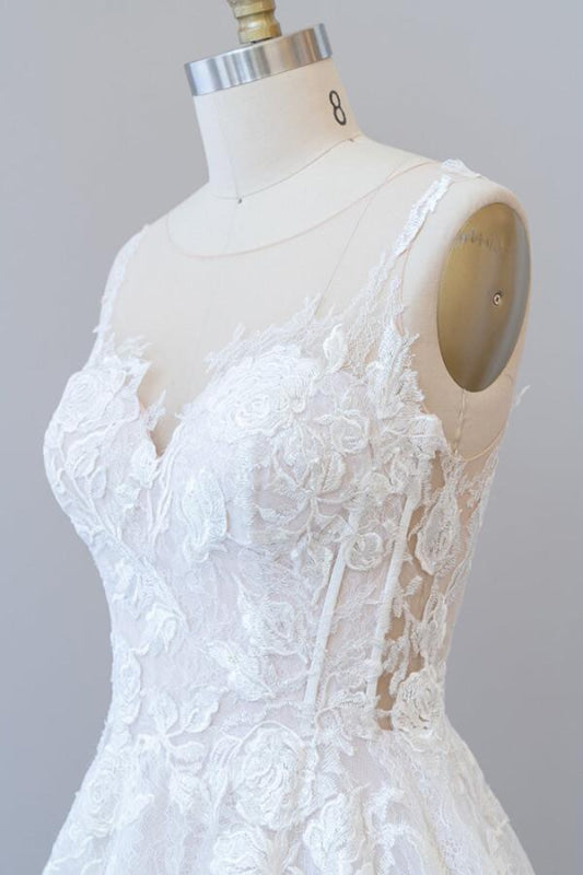 Illusion Appliques Tulle A-line Wedding Dress Sweetheart with Appliques