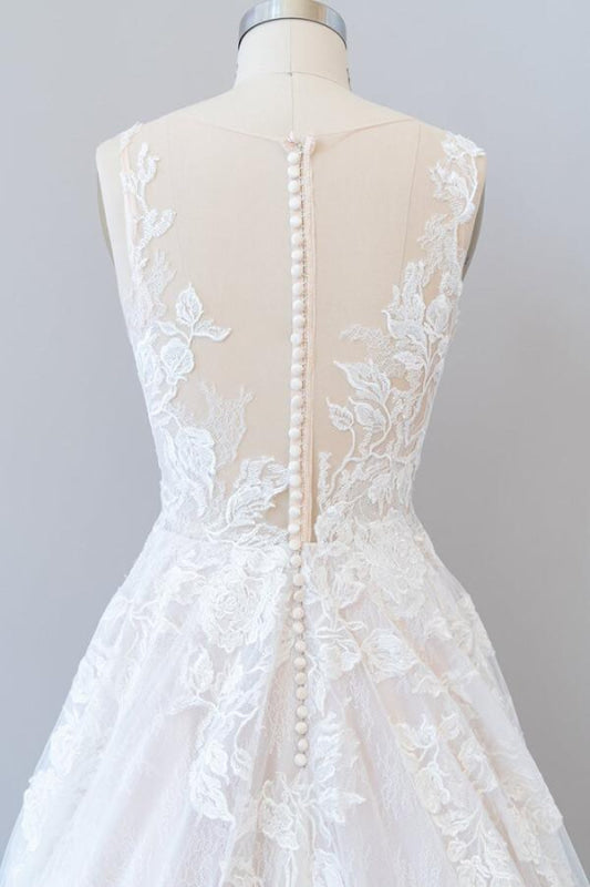 Illusion Appliques Tulle A-line Wedding Dress Sweetheart with Appliques