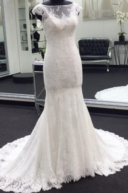 Illusion Cap Sleeve Lace Mermaid Wedding Dress