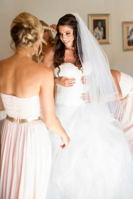 Ivory Sweetheart Long Tulle With Ruffles Beach Wedding Dress