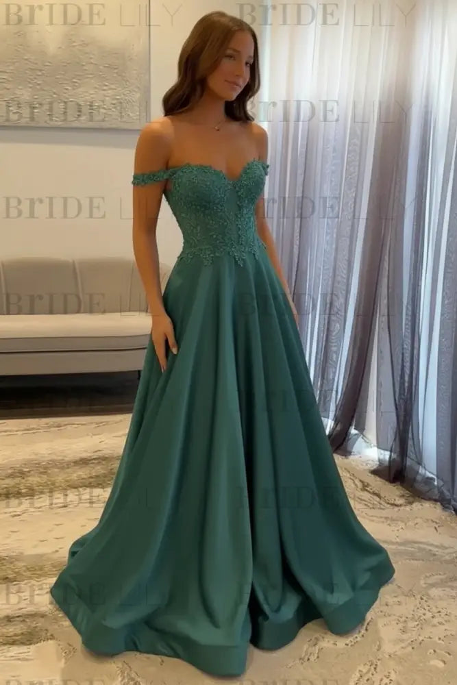 Off-the-Shoulder A-line Evening Dress Lace Prom Dress Long