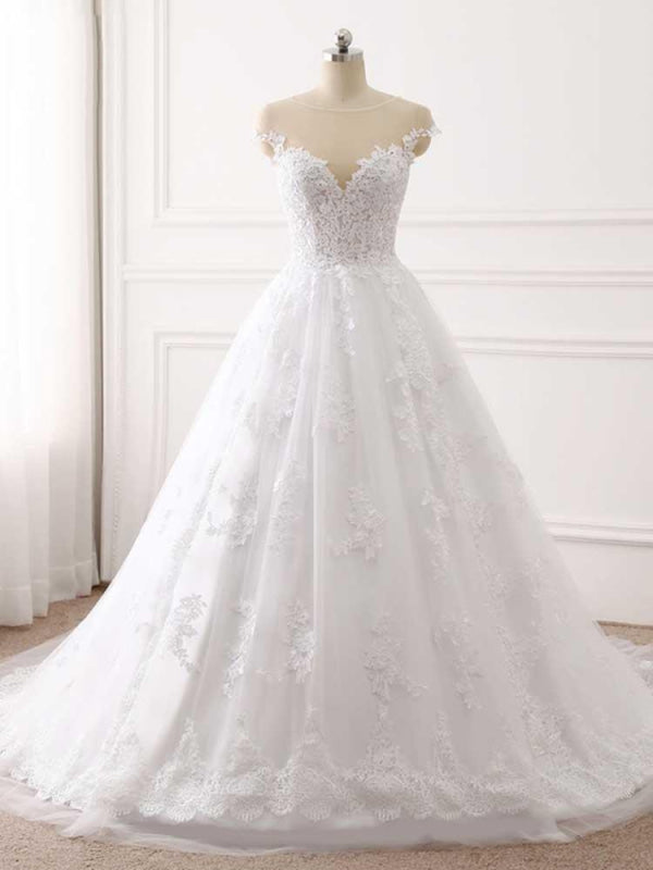 Lace Appliques Ball Gown Wedding Dresses Off-the-Shoulder