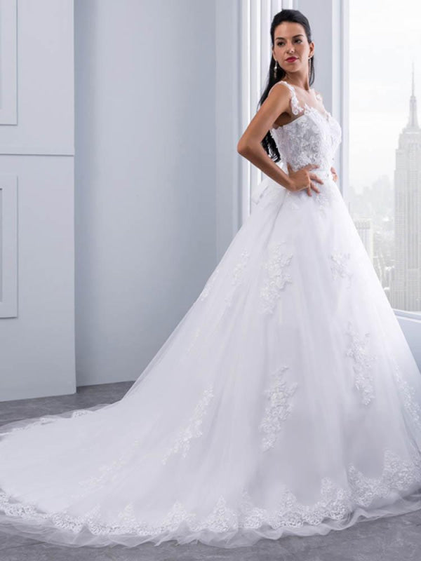 Lace Appliques Ball Gown Wedding Dresses