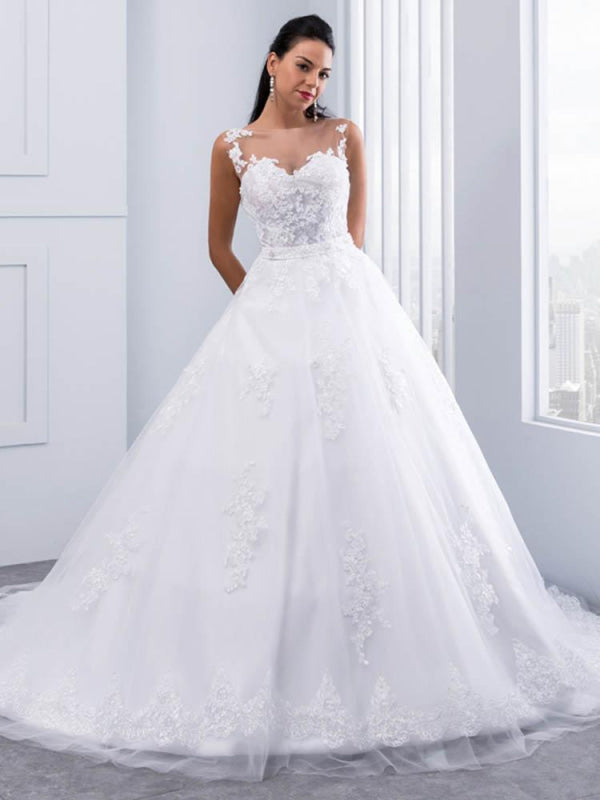 Lace Appliques Ball Gown Wedding Dresses