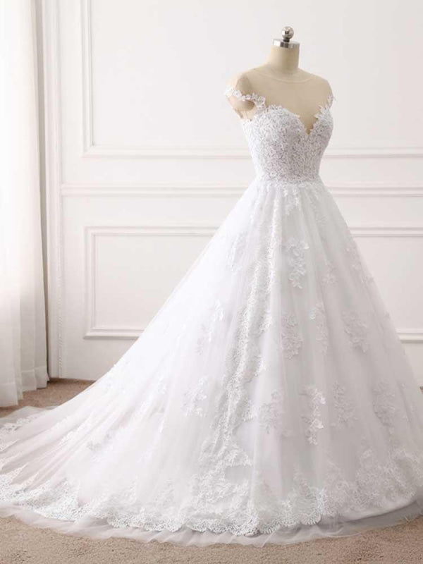 Lace Appliques Ball Gown Wedding Dresses Off-the-Shoulder
