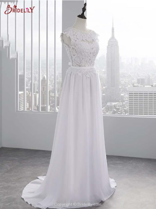 Lace Appliques Covered Button A-Line Wedding Dresses