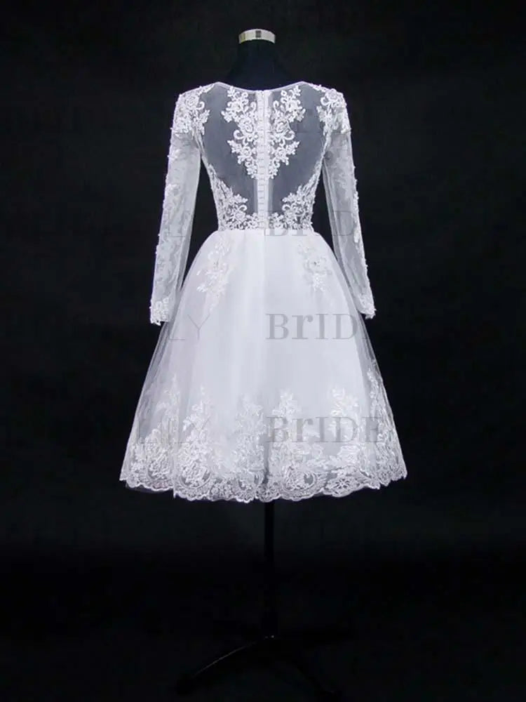 Lace Appliques Pearls Long Sleeves Wedding Dresses