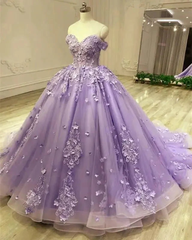 Acacia | Lace Dusty Blue Off the Shoulder Ball Gown Quinceanera Dresses