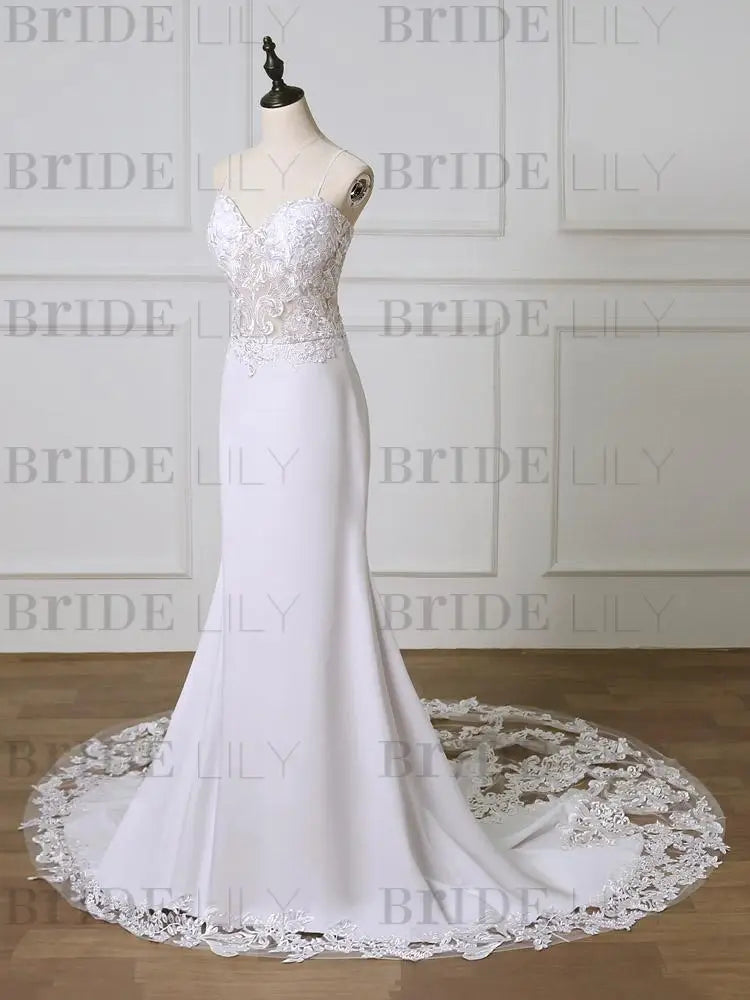 Lace Sweetheart Backless Mermaid Wedding Dresses with Train