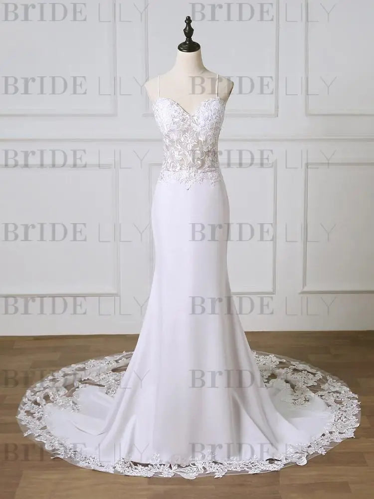 Lace Sweetheart Backless Mermaid Wedding Dresses with Train