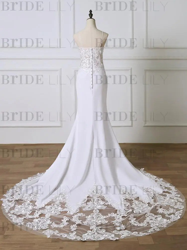 Lace Sweetheart Backless Mermaid Wedding Dresses with Train