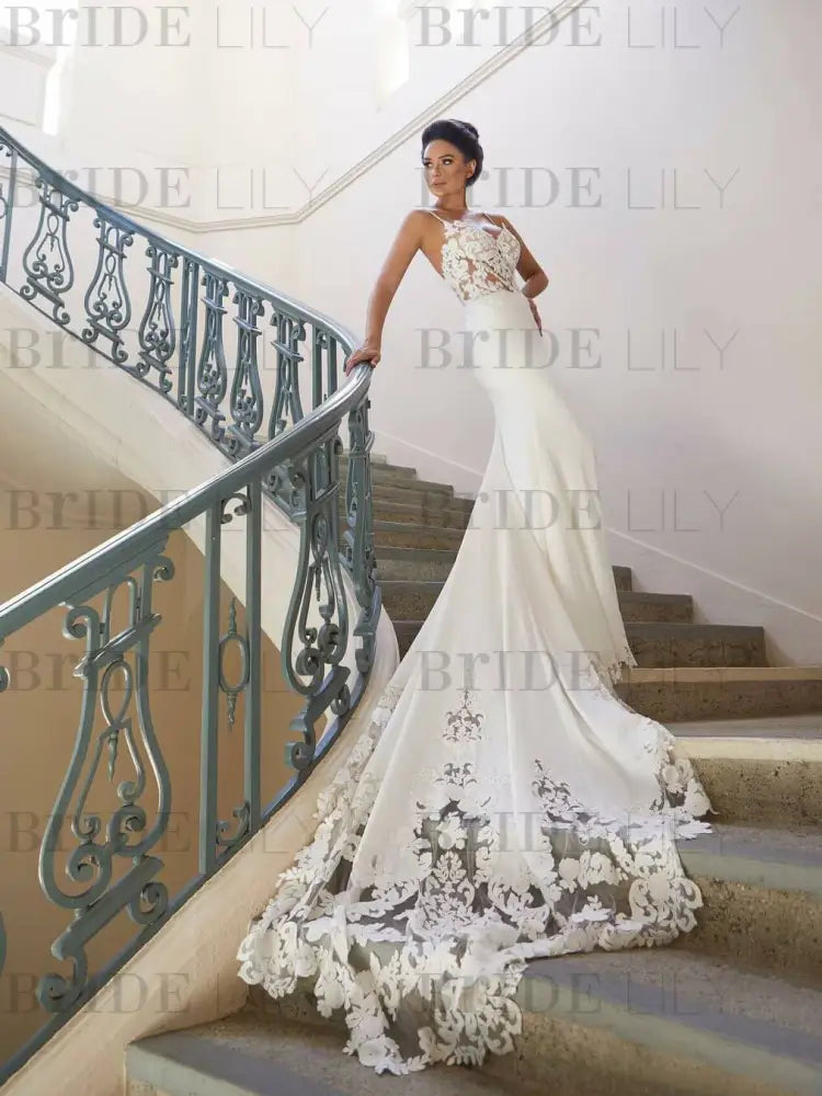Lace Sweetheart Backless Mermaid Wedding Dresses with Train