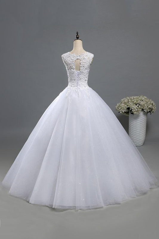 Lace-up Appliques Tulle A-line Wedding Dress