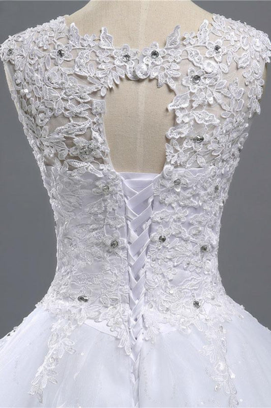 Lace-up Appliques Tulle A-line Wedding Dress