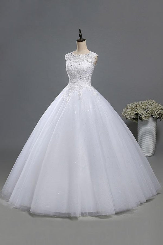 Lace-up Appliques Tulle A-line Wedding Dress
