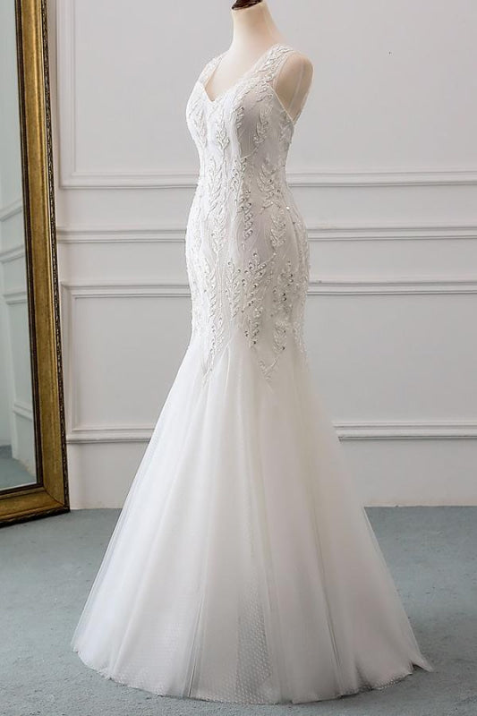 Lace-up Beading Floor Length Mermaid Wedding Dress